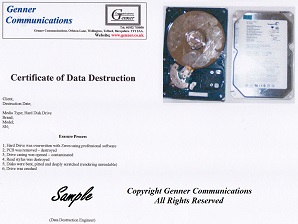 Wellington Hard Disk Drive data destruction certificate